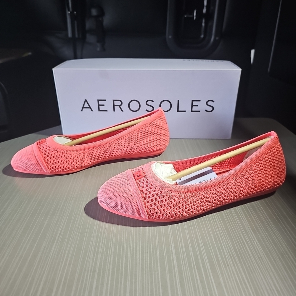 Aerosoles Annelie Knit‎ Fabric Round Toe Ballet Flats Coral Pink Women’s 6W NEW